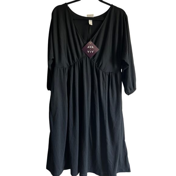 Ava & Viv Women's Black Dolman Sleeve Empire Waist Dress - Size XL - NWT - Picture 1 of 11